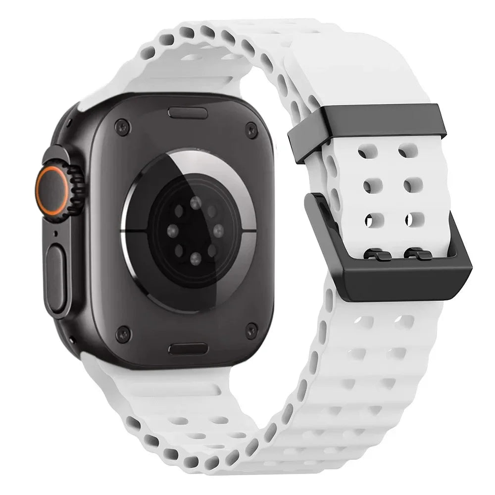 Ocean Silicone+Metal Buckle Strap for Apple Watch Band Ultra 49mm Series 11 10 46mm Band iWatch 9 8 7 45mm 6 5 4 SE 44mm Correa