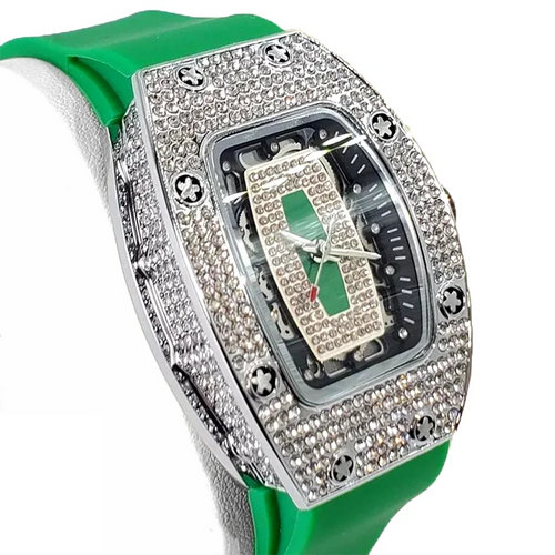 2025 Hot Selling Green Watch For Women Fashion Tonneau Quartz Clock Ladies Elegant Iced Diamond Jewelry Wrist Watch Girl Gift