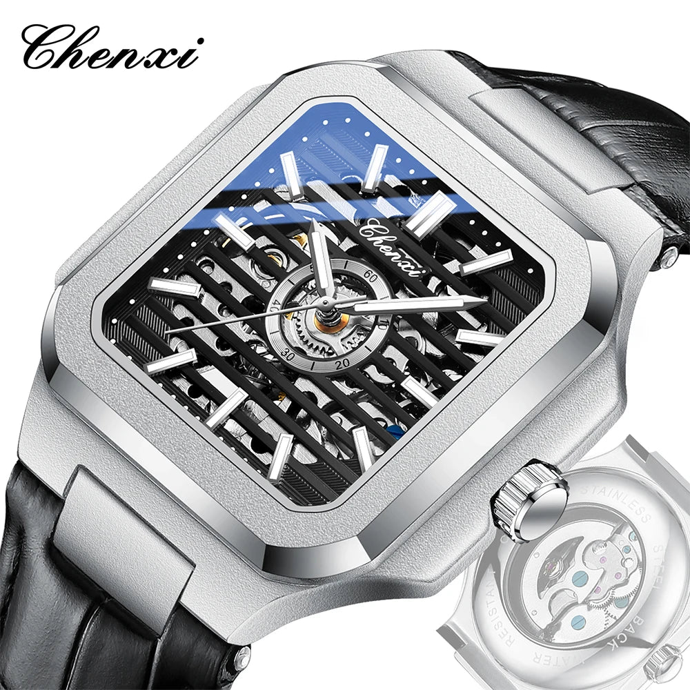 CHENXI Mechanical Men's Watch High-end Square Dial Men Watches Fully Automatic Hollow Wristwatches Male Gifts