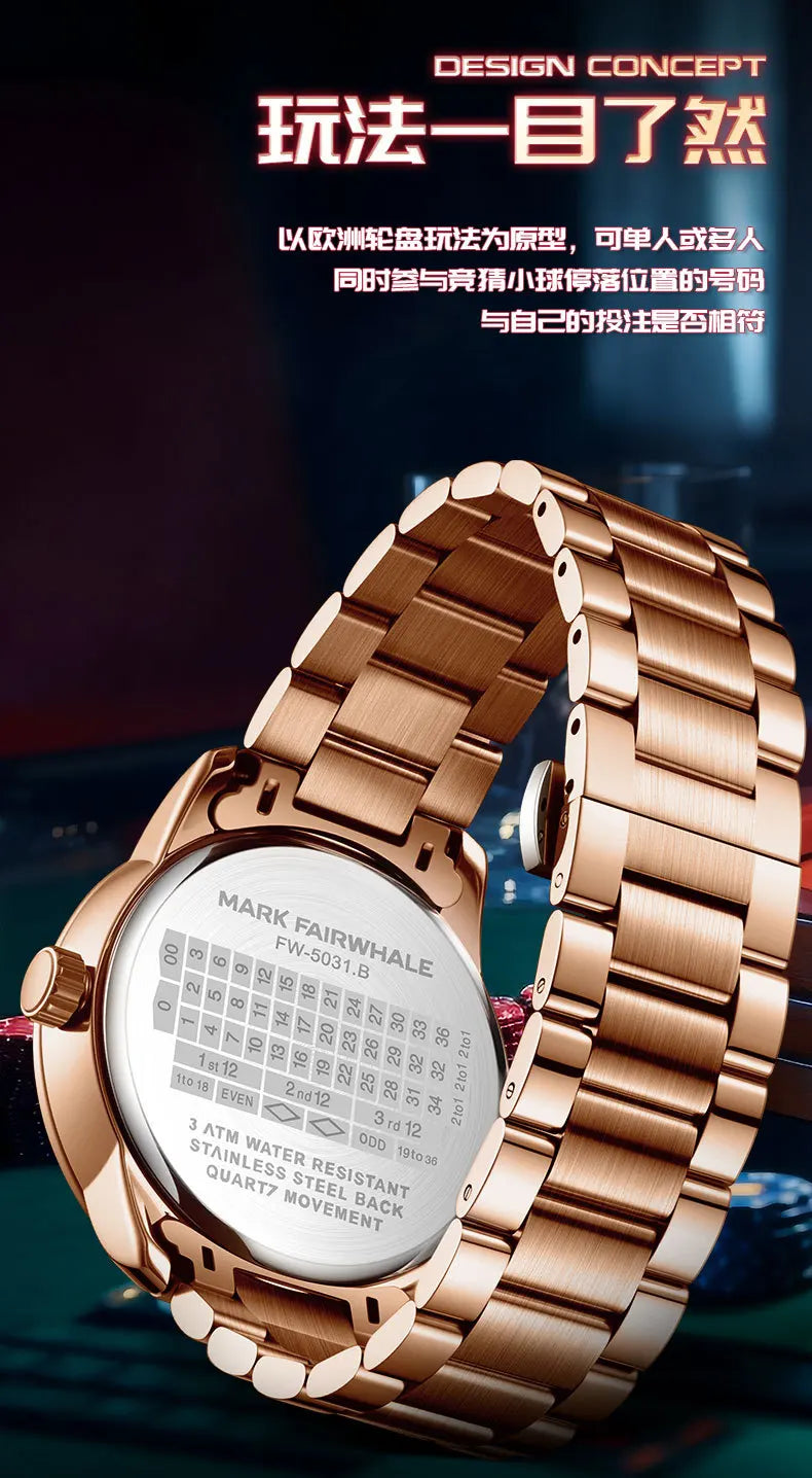 Mark Fairwhale Original Watch For Men Luxury Stainless Steel Clock Fashion Casual Fun Roulette Design Quartz Wristwatch 2025 New