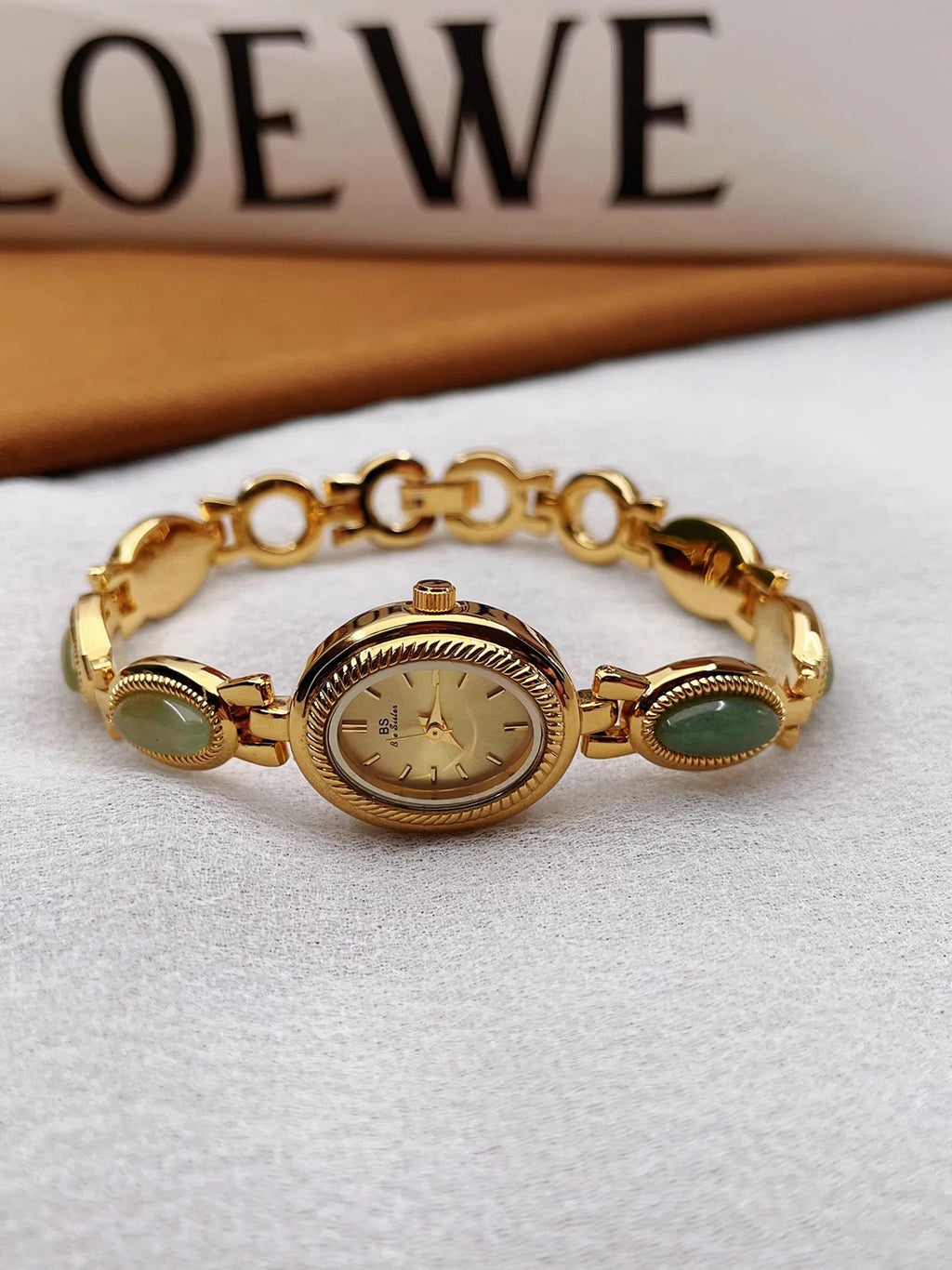 Natural Jade Bracelet Watch Gift Women,Ladies Watches Luxury High Quality Gold Quartz Watches, Elegant Women's Wristwatches