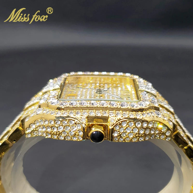 Diamond Men's Quartz Watch With Auto Date Waterproof Wristwatches For Male Unique Luxury Cool Iced Fashion Trends Timepieces New