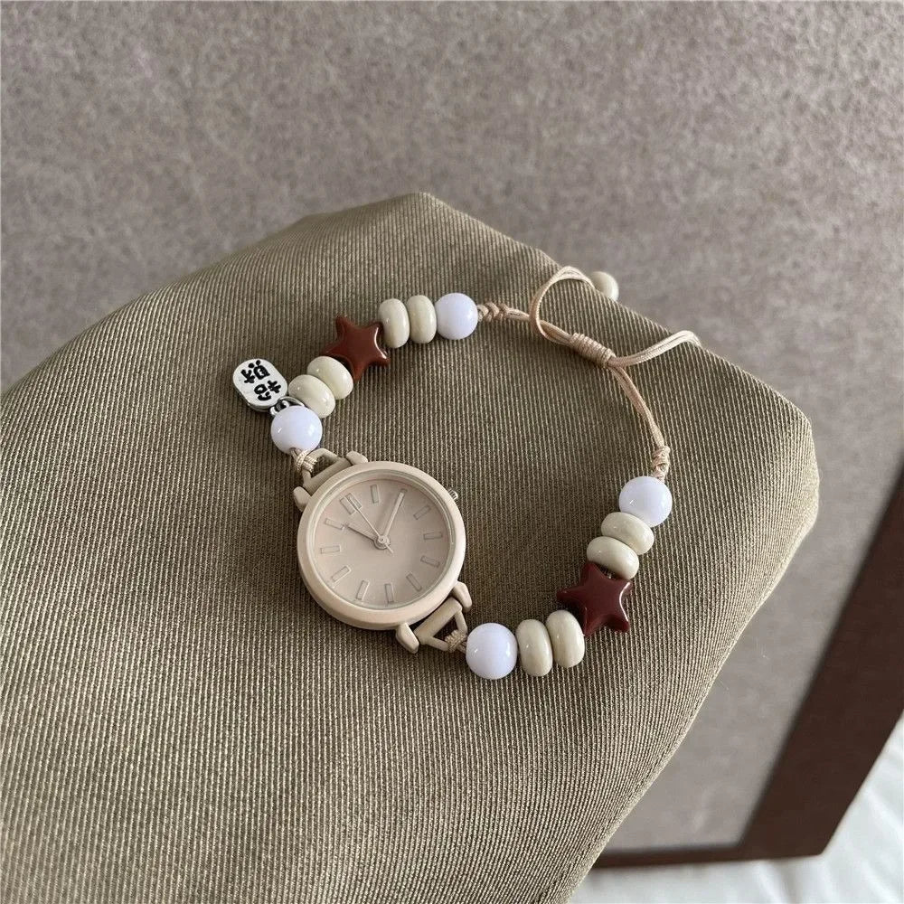 New Dopamine Bracelet Watch Beaded Adjustable Star Heart Chain Watch Pendant Quartz Watch Women Girls