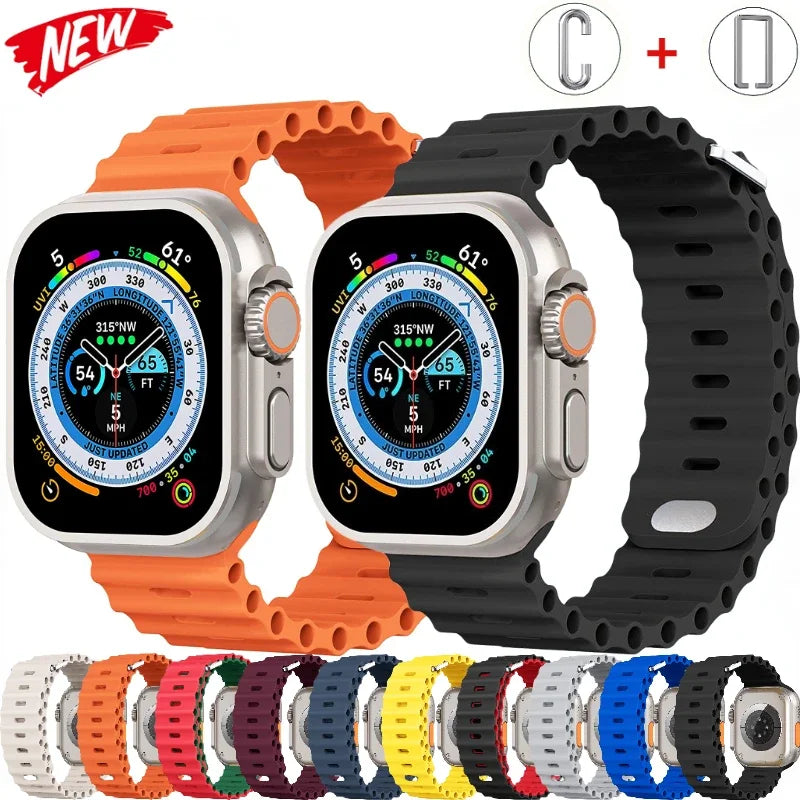 Ocean strap For Apple Watch Ultra 3 2 1 Band 49mm 11 10 9 8 7 46mm 45mm 41mm Silicone Wristband iWatch 6 5 4 SE3 44mm 40mm 42mm