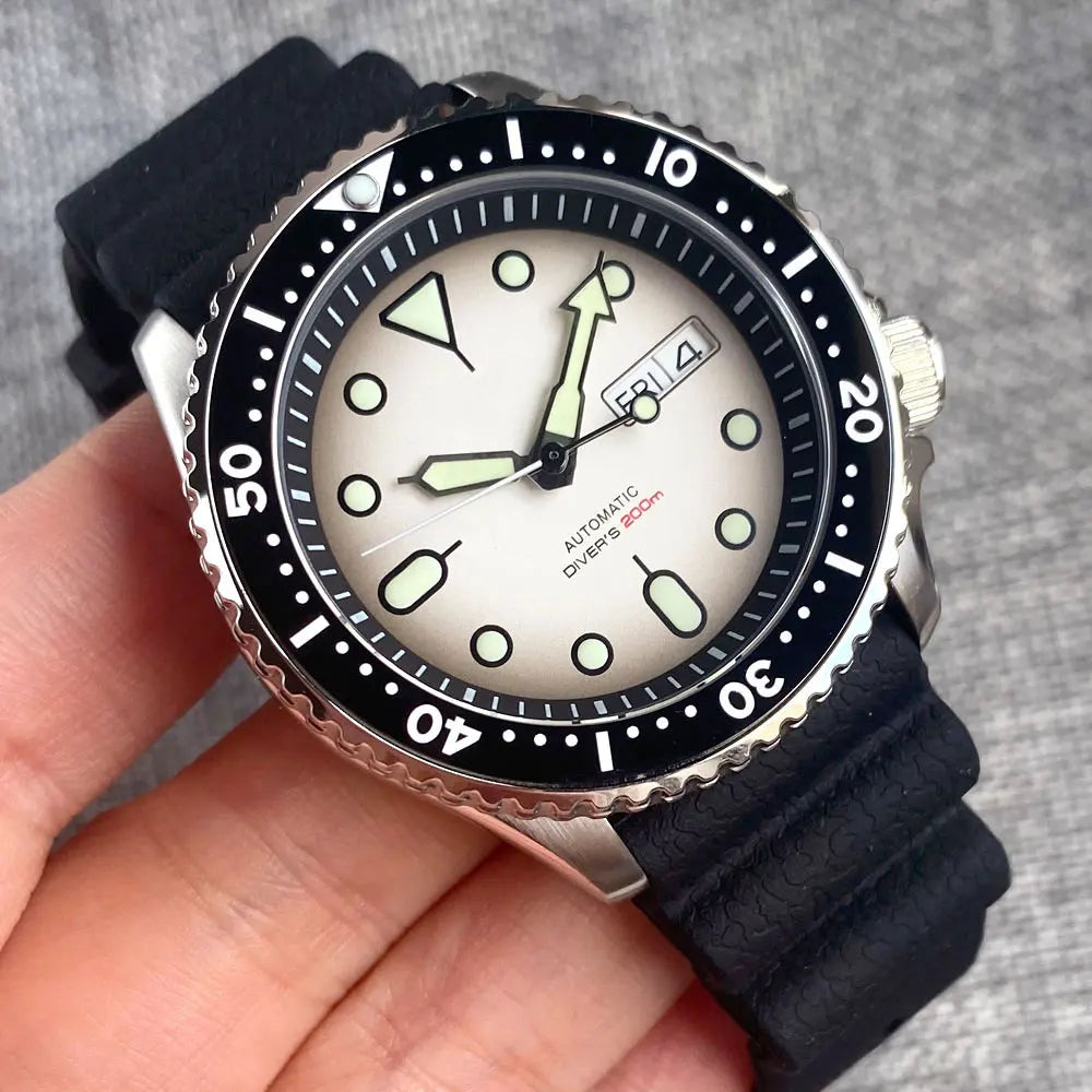 Diving Tandorio NH36 Week Date Steel Mechanical Watch Men 120clicks Bezel Chapter Ring 3.8 Crown 20ATM Waterproof SKX Mod Clock