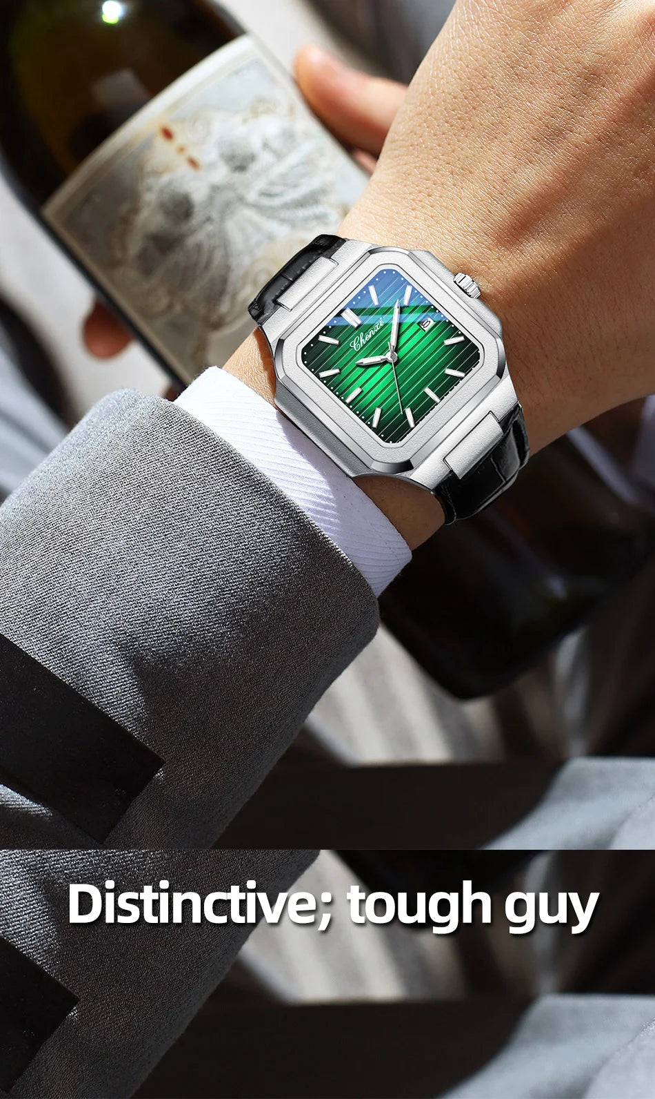 New High Quality Leather Man Watches Business Fashion Date Quartz Luxury Square Watch Men's Waterproof Luminous Clock