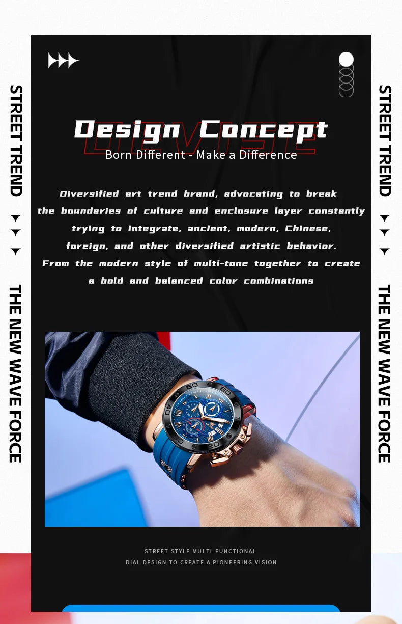 OLEVS 51mm Large Dial Quartz Watch for Men Silicone Strap Waterproof Luminous Auto Date Chrono Roman Numeral Scale Men's Watches