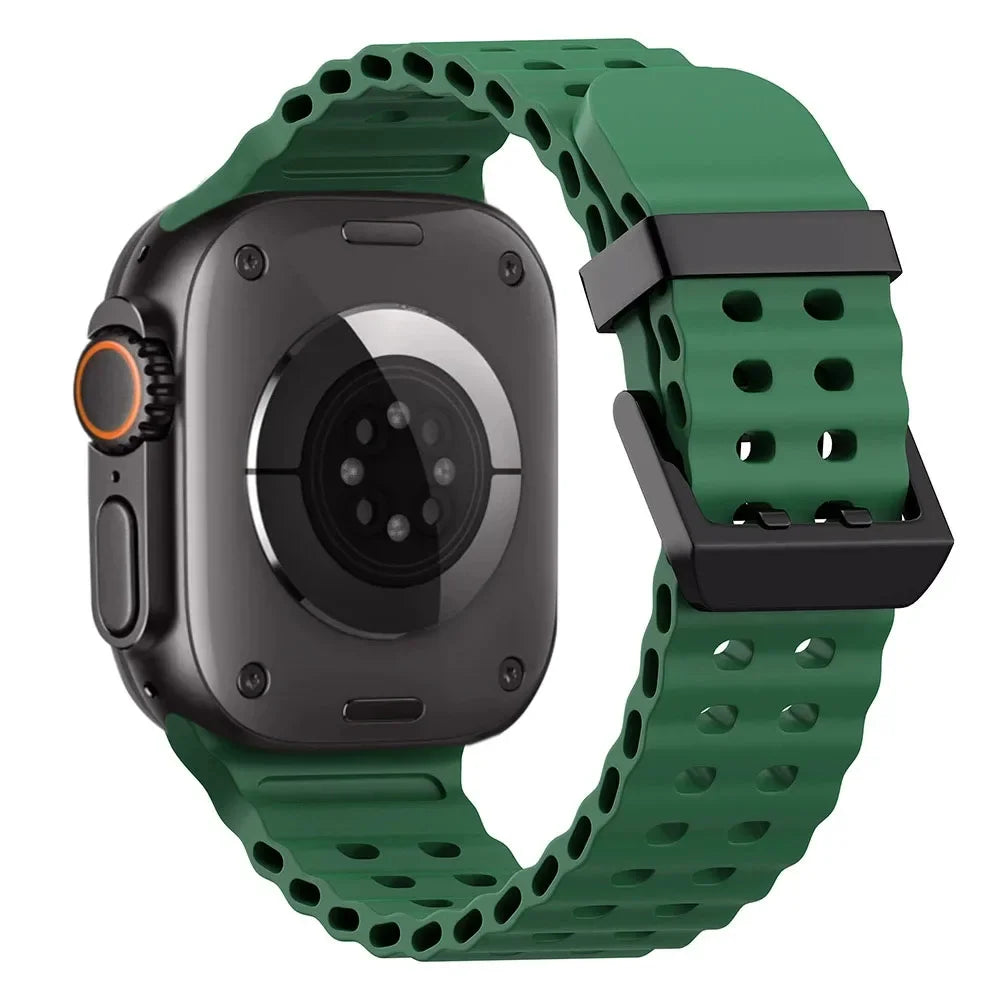 Ocean Silicone+Metal Buckle Strap for Apple Watch Band Ultra 49mm Series 11 10 46mm Band iWatch 9 8 7 45mm 6 5 4 SE 44mm Correa