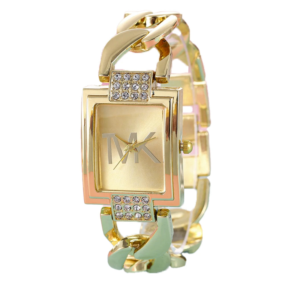 Luxury TVK Brand New Women's Watch Fashionable Temperament Style Metal Strap Square Quartz Women's Watch Clock