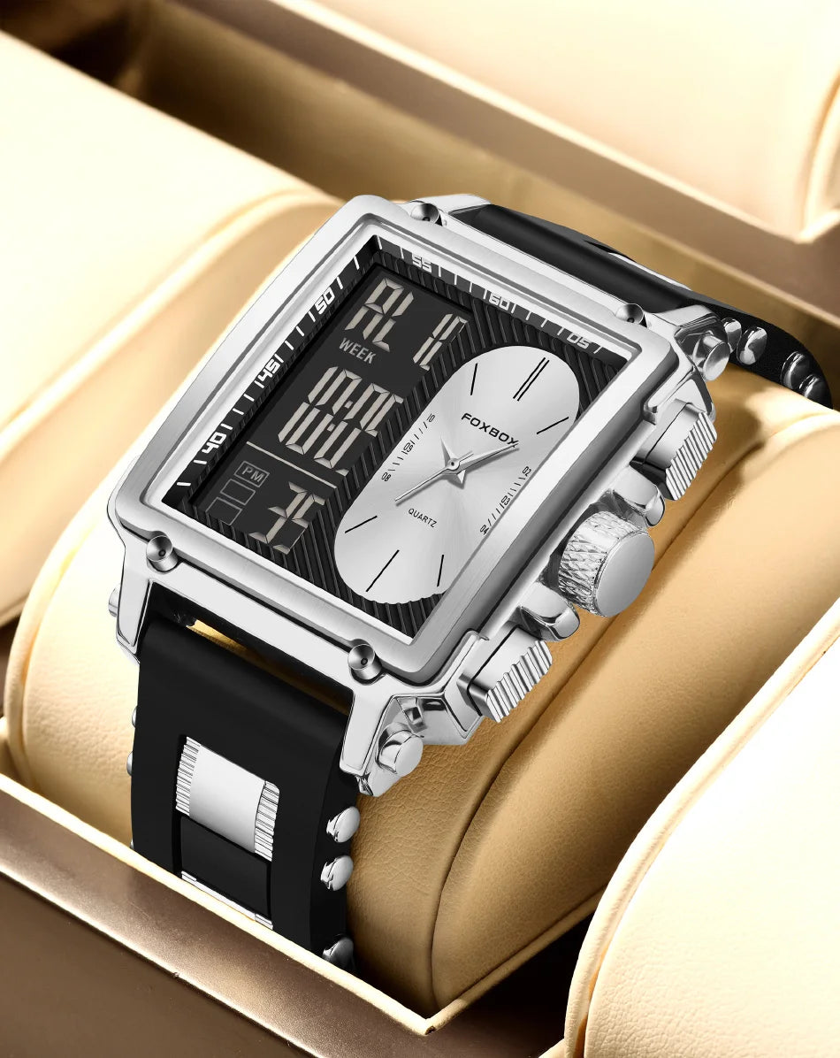 LIGE Fashion Square Digital Watch Men Casual Sports Waterproof Men's Quartz Wristwatch FOXBOX Top Brand Luxury Chronograph Watch