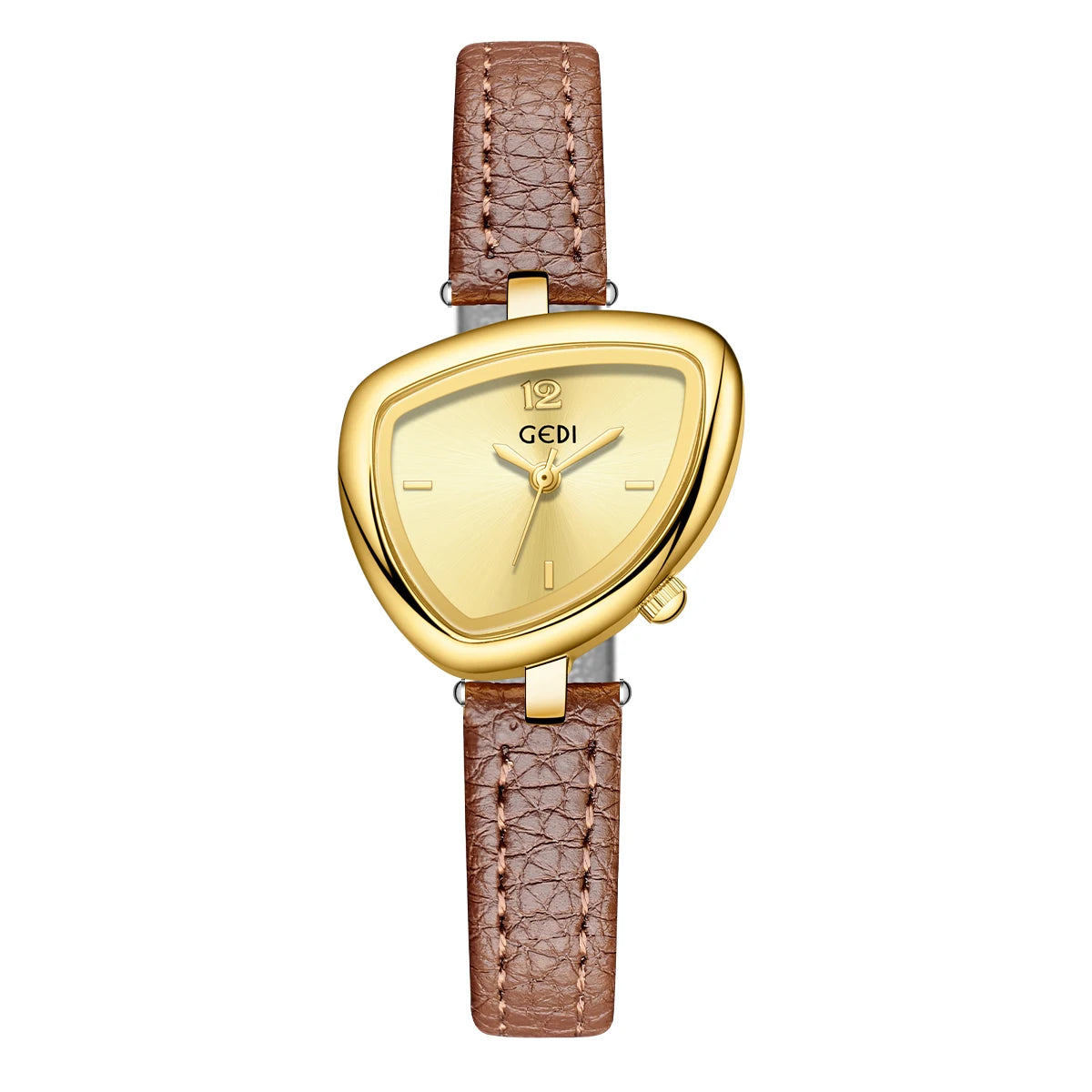 GEDI Vintage Watch Leather Light Luxury Simple Unique Irregular Dial Ladies Watches Elegant Quartz Waterproof Women's Wristwatch