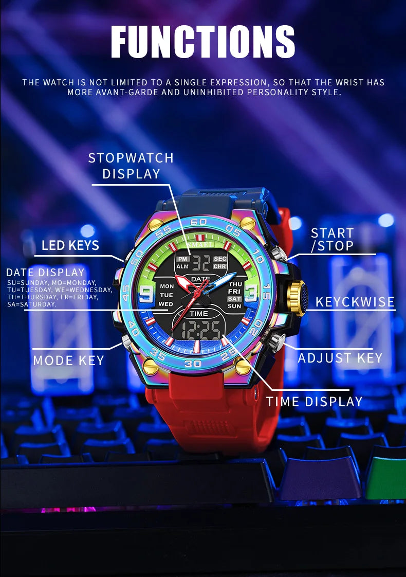 SMAEL Sports Watches 50M Waterproof Quatz Watches Mental Shockproof Men's Wristwatch Dual Time Alarm Clock  8138 Military Watch