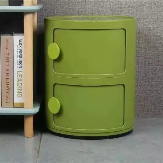 Plastic Round Bedside Nightstand with Drawers Practical Storage Box Cabinet Nightstand Chic Decor for Bedroom Living Room