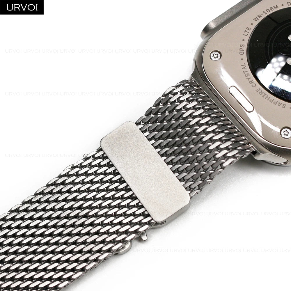 URVOI Band for Apple Watch Ultra 3 2 Series 11 10 9 8 SE stainless steel mesh strap for iWatch secure parachute buckle 46 49mm