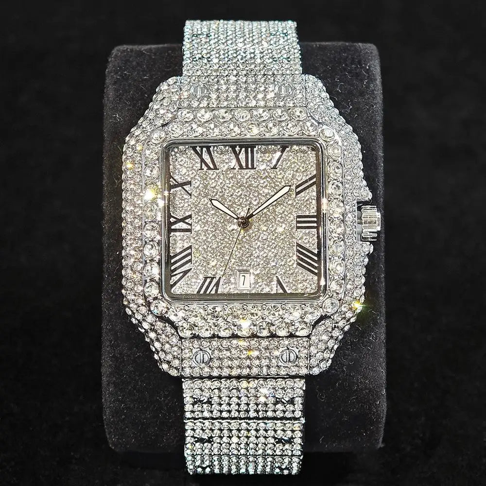 UNIGUET Luxury Ice Watch for Men Women Fashion Hip Hop Full Diamond Square Couple Wristwatch Gift 2026 Hor Sale