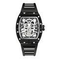 Unique Men Watch Tonneau Casual Wristwatch Soft Silicon Band Fashion Men's Wrist Watches Hollow Out Analog Automatic Watches