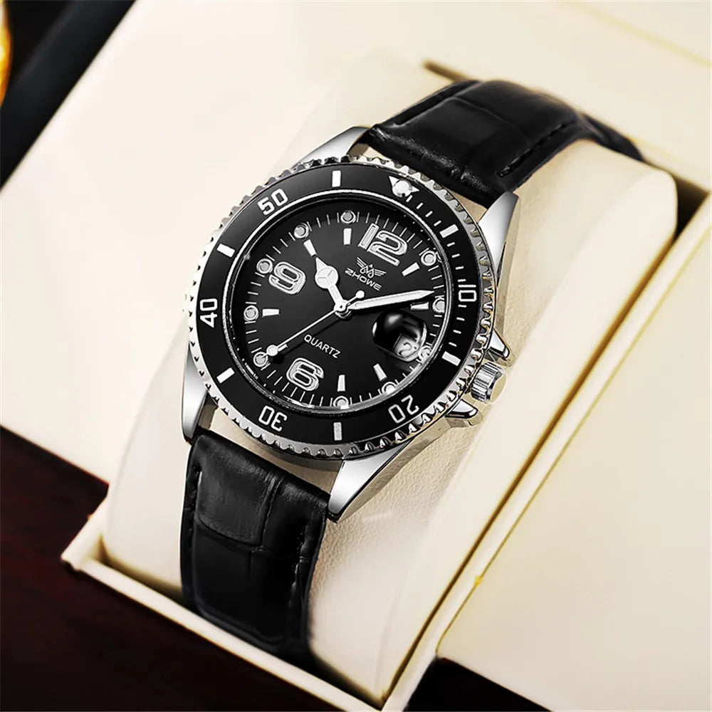 Men Black luxury Brand Sport Calendar Quartz Watch Stylish Silver Stainless Steel Strap Business Men's Clock Wristwatches