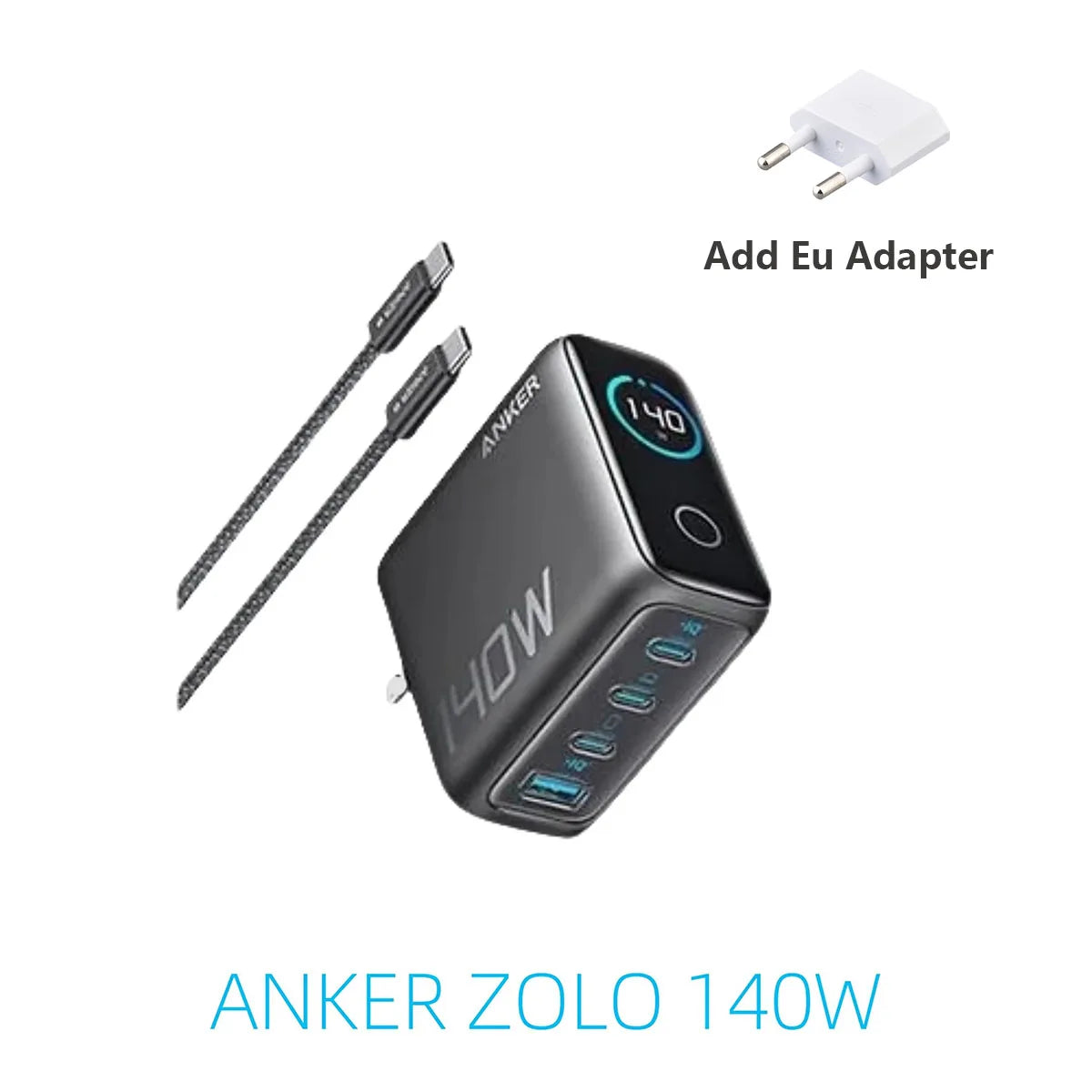 CN Version Anker Zolo 140W Charger GAN Display PD PPS for iPhone 12-16 series Laptop with 1.5m USB C to C Cable