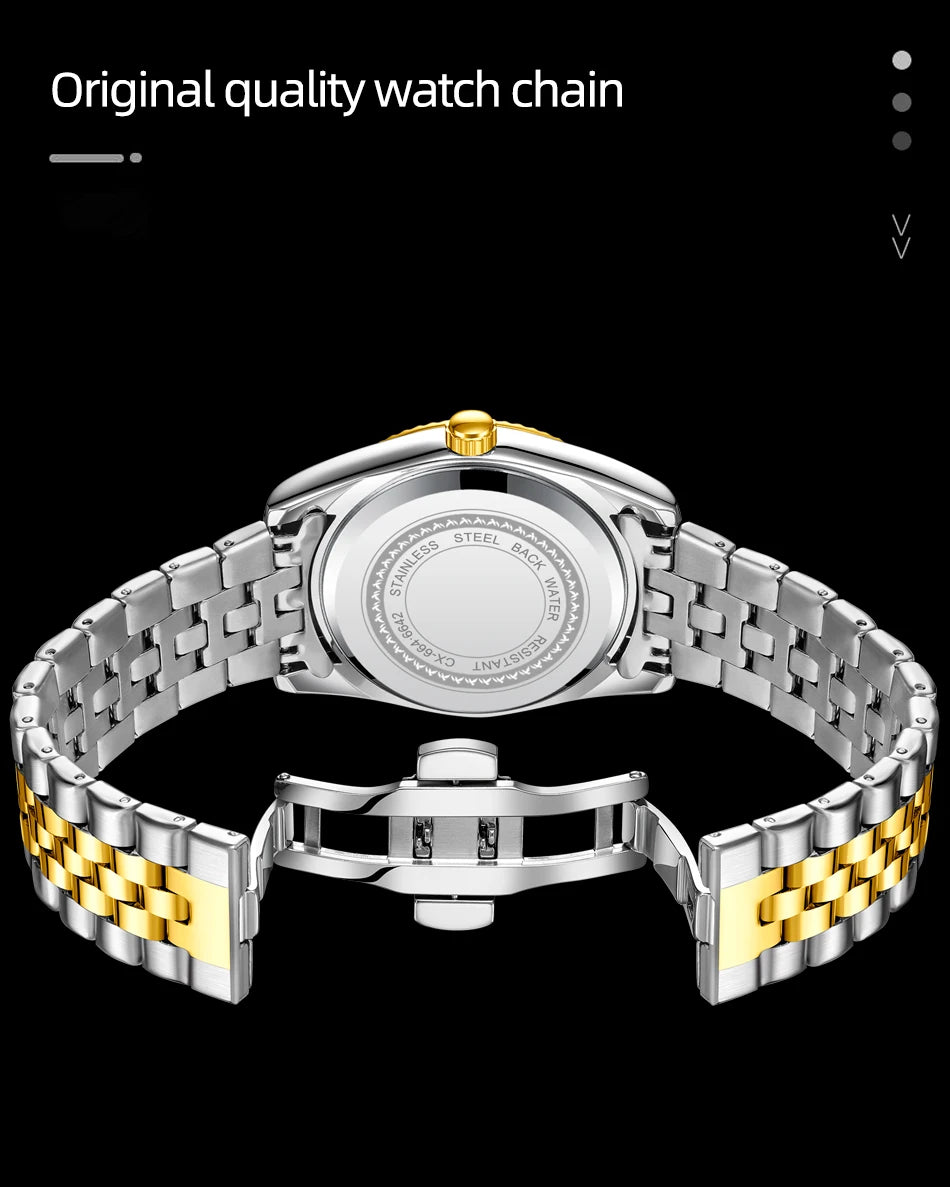 CHENXI Man Watch Classic Fashion Gold Quartz Steel Strap Watches Men Diamond-Set Round Luminous Water-Resistant Date