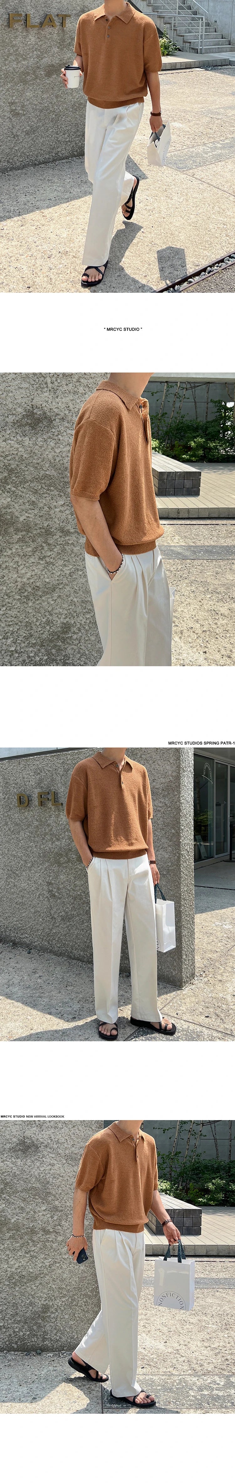 Men's Summer Simplicity Vintage Knitted Polo Shirt, Loose Casual Half Sleeves, Korean Fashion Lapel T-shirt, Short Sleeve