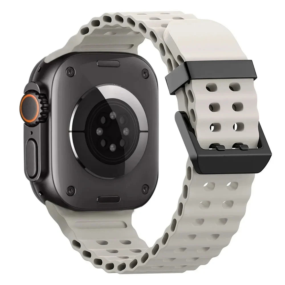 Ocean Silicone+Metal Buckle Strap for Apple Watch Band Ultra 49mm Series 11 10 46mm Band iWatch 9 8 7 45mm 6 5 4 SE 44mm Correa