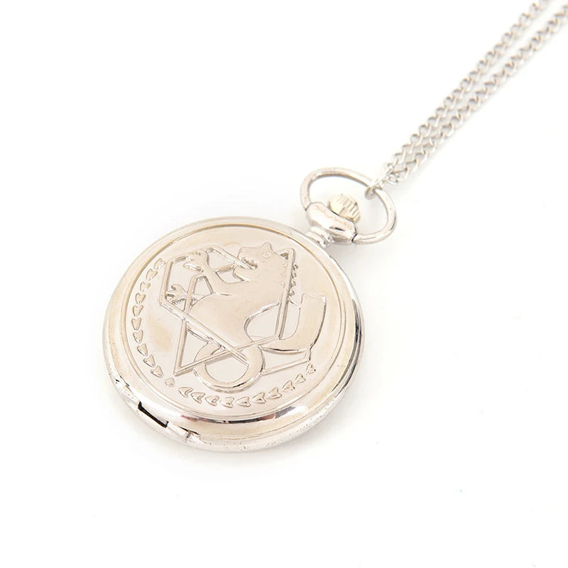 High Quality Full Metal Alchemist Silver Watch Pendant Men's Quartz Pocket Watches Japan Anime Necklace Children Boy