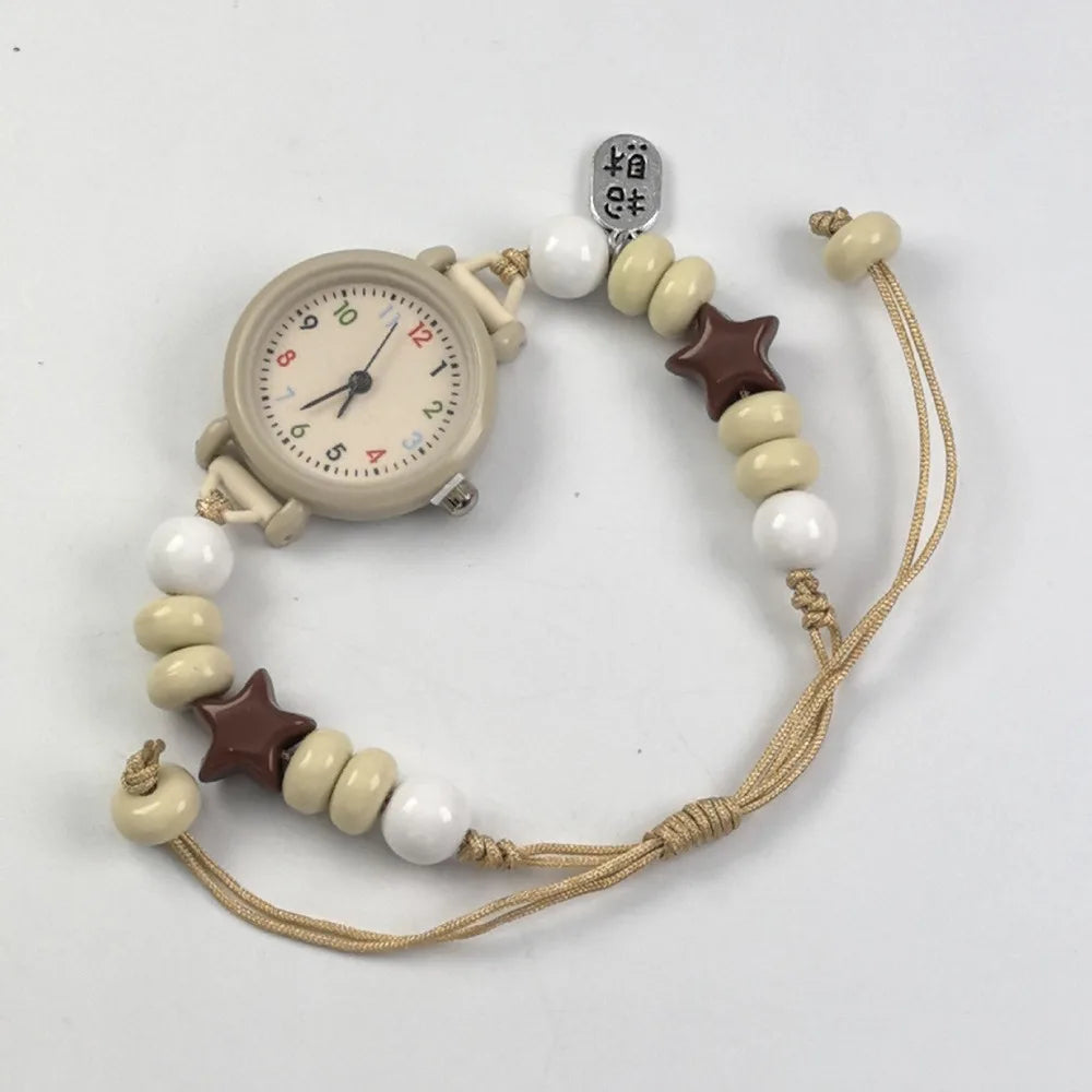 New Dopamine Bracelet Watch Beaded Adjustable Star Heart Chain Watch Pendant Quartz Watch Women Girls
