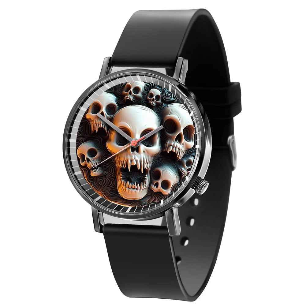 Hot 2025 Skull Simple Design Men's and Women's Quartz Watch Casual Silicone Black Women's Fashion Halloween Gift Wristwatch