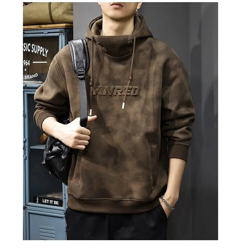 Autumn Winter Thickened Wasteland Wind Hooded Sweater Men's Heavy Steel Seal Loose Turtleneck Top Dirty Retro Jacket Sweatshirts