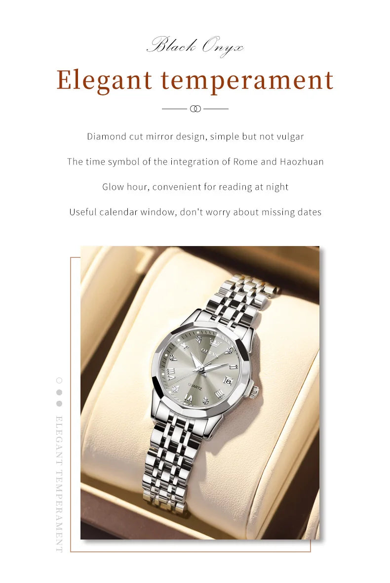 OLEVS 9931 Elegant Fashion Women's Watches Luxury Brand Original Quartz Watch forLadies Waterproof Stainless Steel Luminous Date