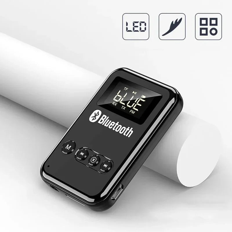 Wireless Audio LED Bluetooth 5.0 Adapter Transmitter Receiver  For Car Music Headphone Speaker, 300mA Battery, Support TF Card