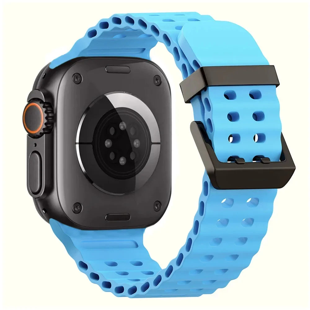Ocean Silicone+Metal Buckle Strap for Apple Watch Band Ultra 49mm Series 11 10 46mm Band iWatch 9 8 7 45mm 6 5 4 SE 44mm Correa