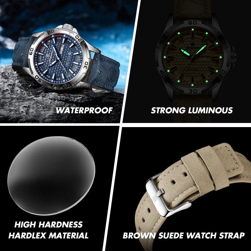 PAAZOMU Luxury Sports Men Watch Luminous Waterproof Chronograph Date Man Wristwatch Leather Quartz Business Men's Watches Reloj