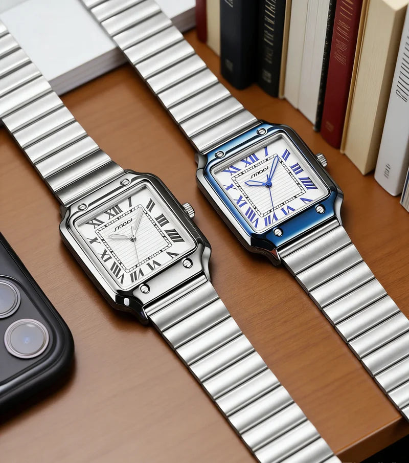 Square Quartz Watch Men Stainless Steel Waterproof Business Wristwatch Male Clock Relogio Masculino