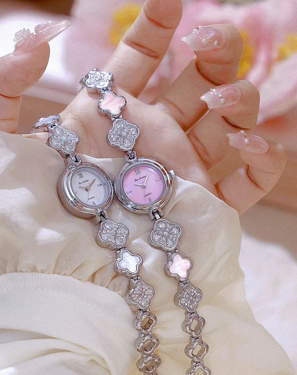Women's Watch Natural Blue Shell Dial Bracelet Elegant Crystal Dress Watches for Women Fashion Luxury Small Quartz Ladies Clock