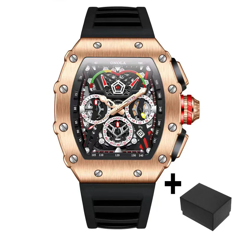 Dropshippng Quartz Men Watches Brand ONOLA Tonneau Stainless Steel Shell Sport Wristwatches Fashion Silicone Type Mille Clock F1