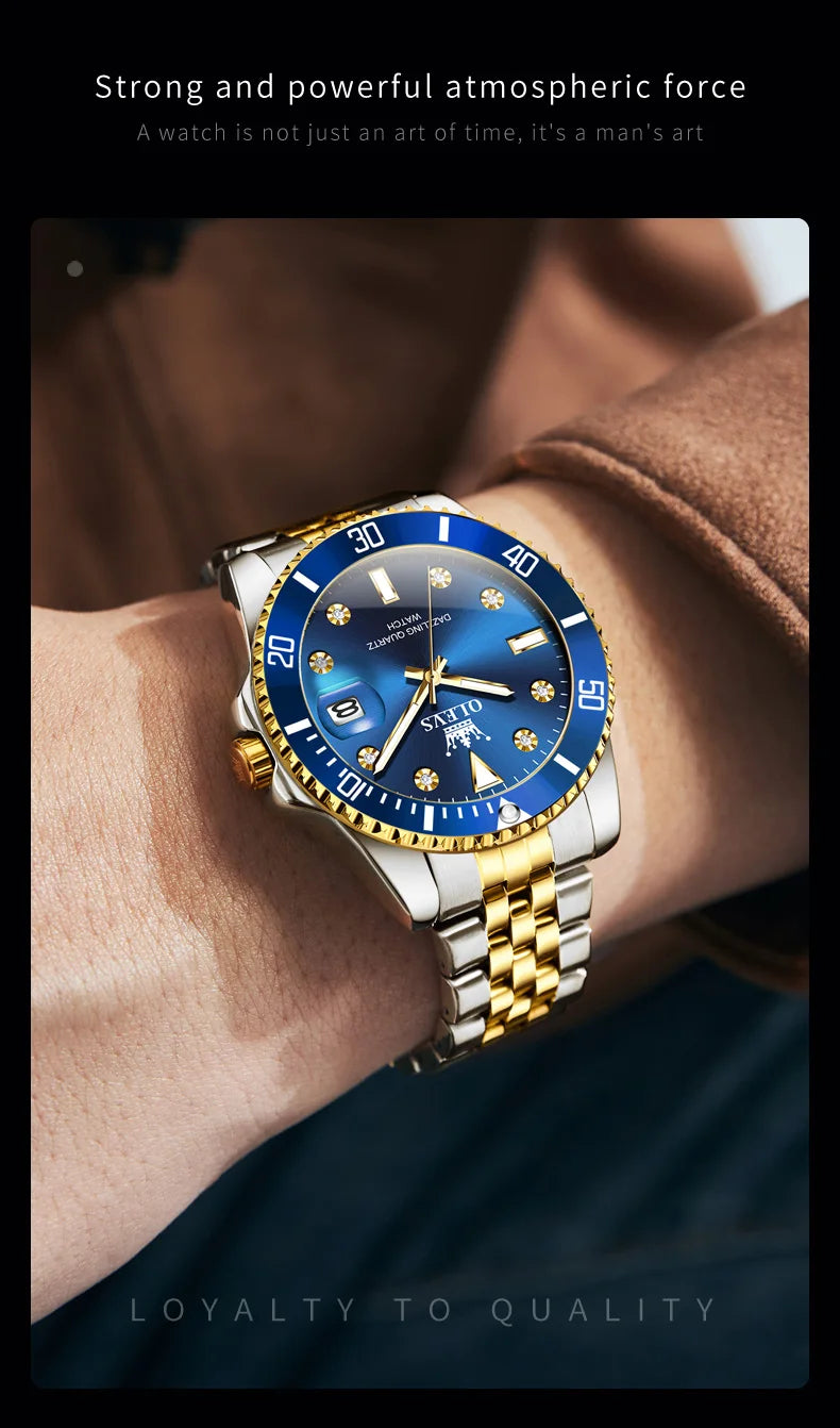 OLEVS 9809 Mens Watch Original Fashion Quartz Watch Zircon Scale Waterproof Luminous Reloj Hombre Automatic Date Watch For Man