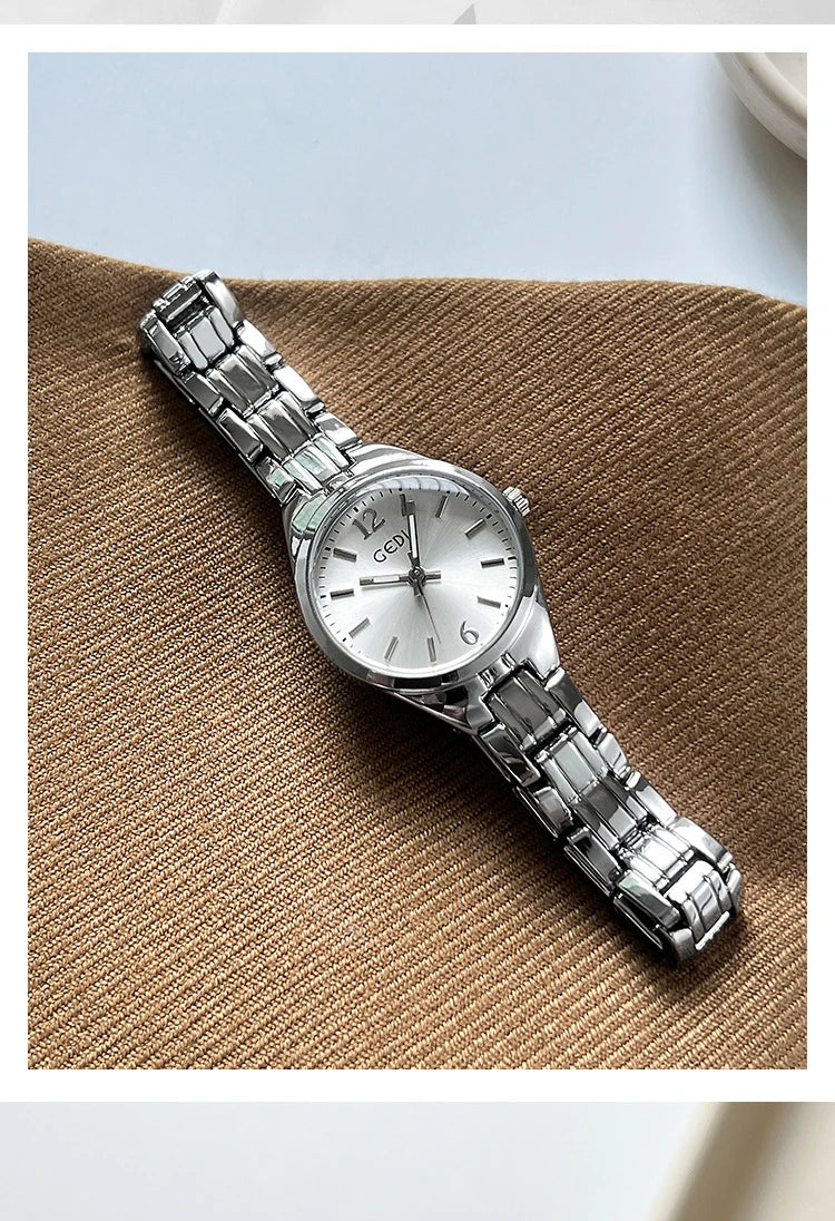 GEDI Small Watch for Women Silver Light Luxury Elegant Waterproof Quartz Watches Ladies Wristwatches Fashion Casual Simple