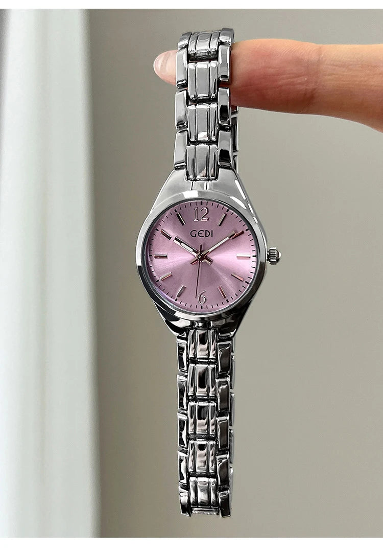 GEDI Small Watch for Women Silver Light Luxury Elegant Waterproof Quartz Watches Ladies Wristwatches Fashion Casual Simple