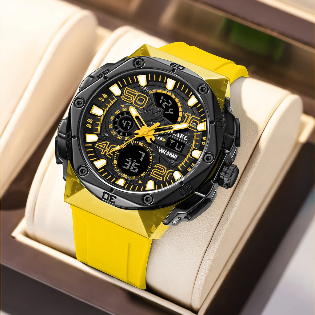 SMAEL Men's Sport Digital LED Watch Dual Time Stopwatch Alarm Clock 50M Waterproof 8113 Wristwatch Sports Army Military Watches
