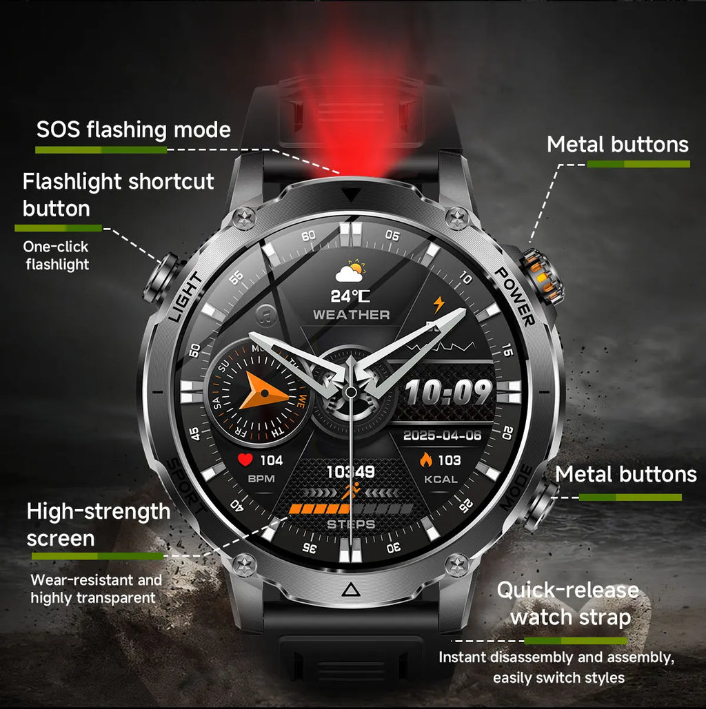 2026 New Smart Watch Bluetooth Call 1400mAh Large Battery Sport Heart Rate 1.7" Military Outdoor Men Smartwatch For Android IOS