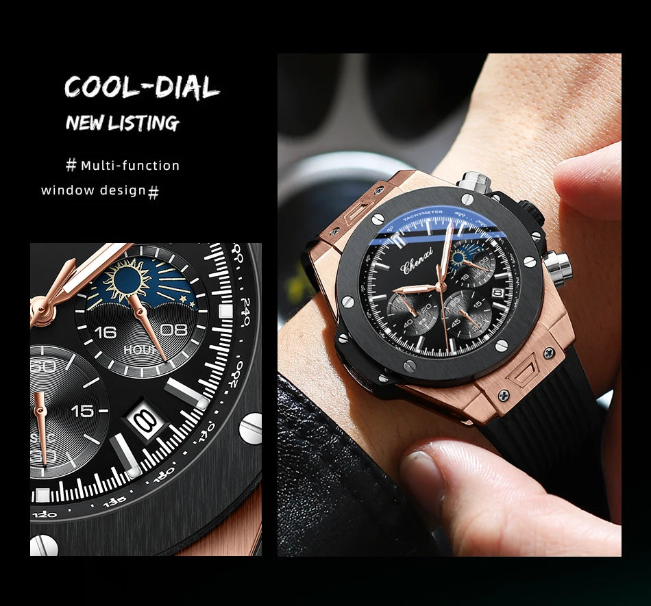Men Watches High Quality Waterproof Sports Chronograph Quartz Wristwatches Silicone Strap Calendar Luminous Watch For Men