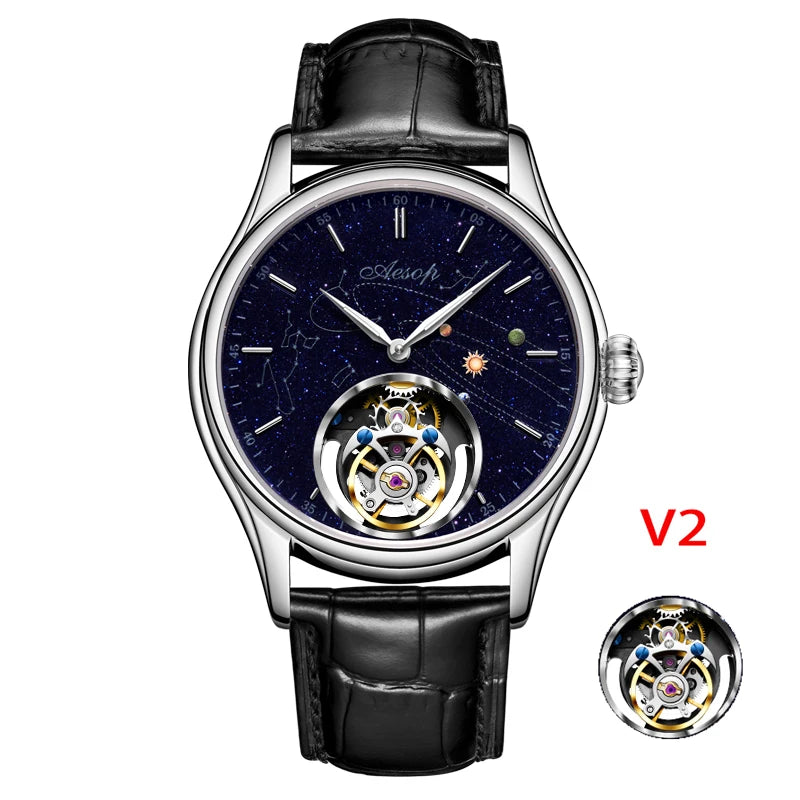 AESOP 7025 Flying Tourbillon Movement Watch Brand For Men Skeleton Mechanical Luxury Watches Wterproof Wristwatches Sapphire