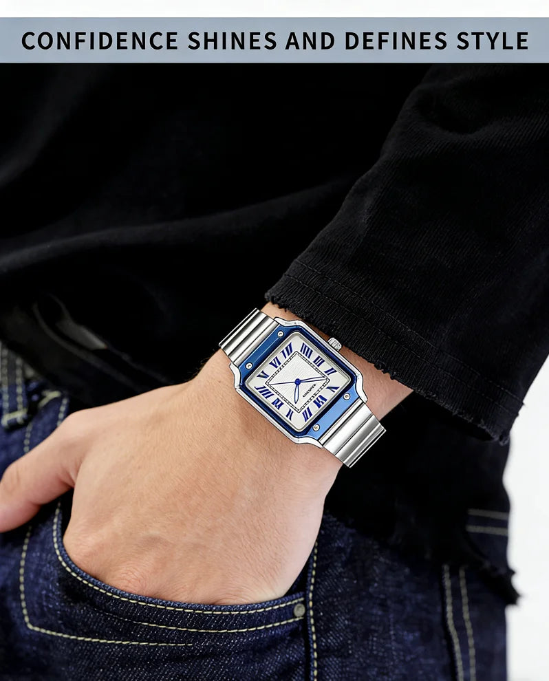 Square Quartz Watch Men Stainless Steel Waterproof Business Wristwatch Male Clock Relogio Masculino