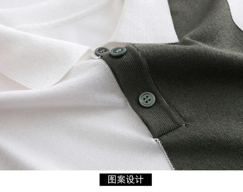 High-quality Color Blocked Striped Knitting Men's Polo Shirts Summer Thin Ice Silk Breathable Lapel T-shirt Business Casual Tees