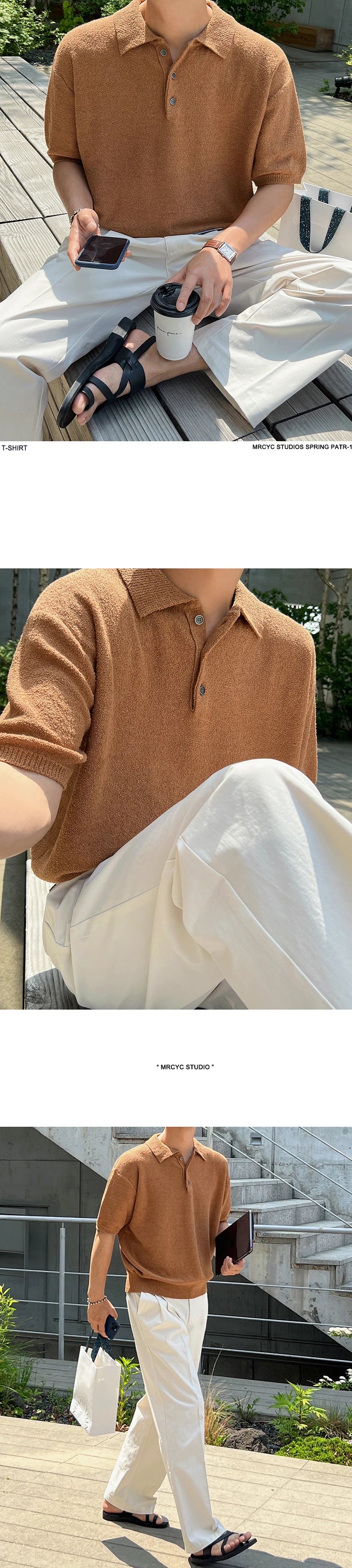 Men's Summer Simplicity Vintage Knitted Polo Shirt, Loose Casual Half Sleeves, Korean Fashion Lapel T-shirt, Short Sleeve