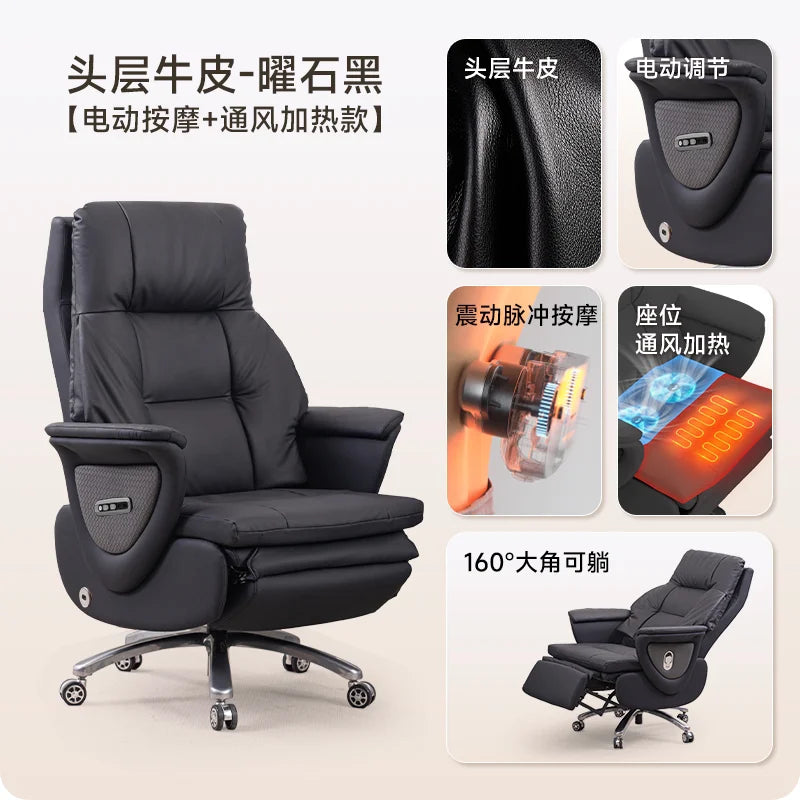 Genuine Leather Electric Ventilated & Heated Executive Office Chair – Ergonomic Reclining Computer Chair Sitting Comfort JT40