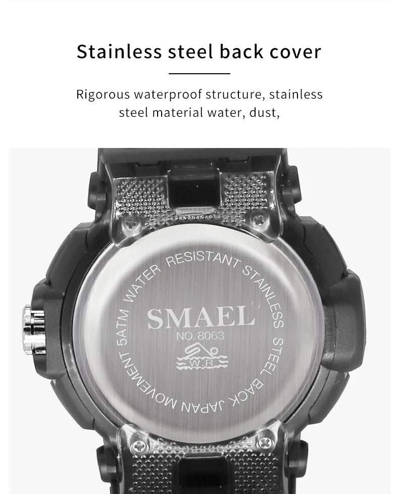 SMAEL Sport Watches Digital Watch LED 50m Waterproof Military Wristwatch Male Clocks 8063 Mens Watches  Stopwatches Alarm Clock