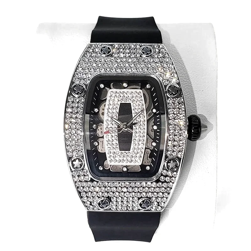 2025 Hot Selling Green Watch For Women Fashion Tonneau Quartz Clock Ladies Elegant Iced Diamond Jewelry Wrist Watch Girl Gift
