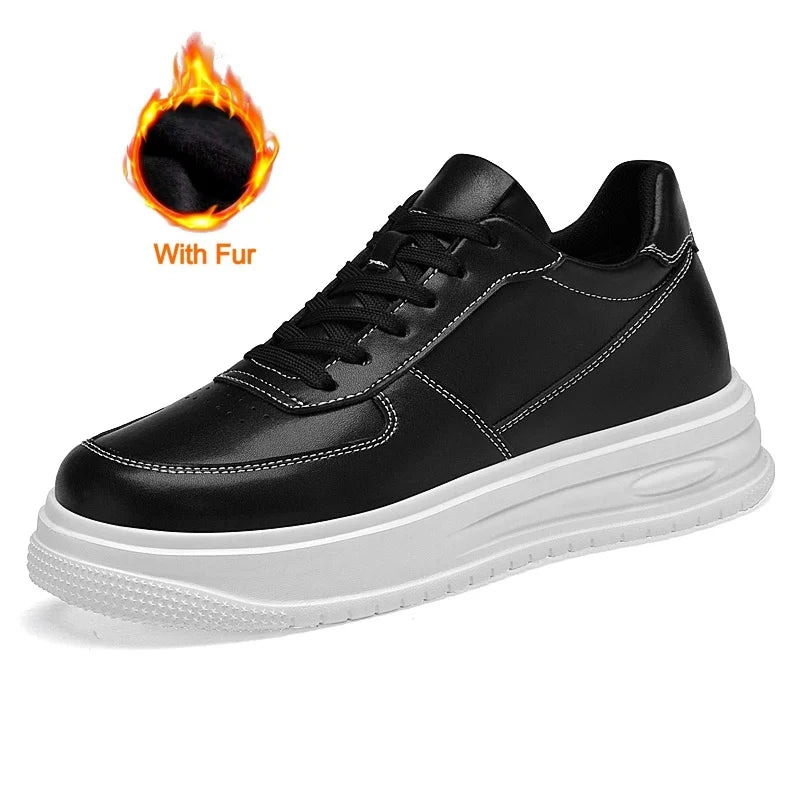 British Style Casual Leather Men's Vulcanized Shoes Fashion Low Top Thick Bottom Antiskid Sneakers Genuine Leather Board Shoes